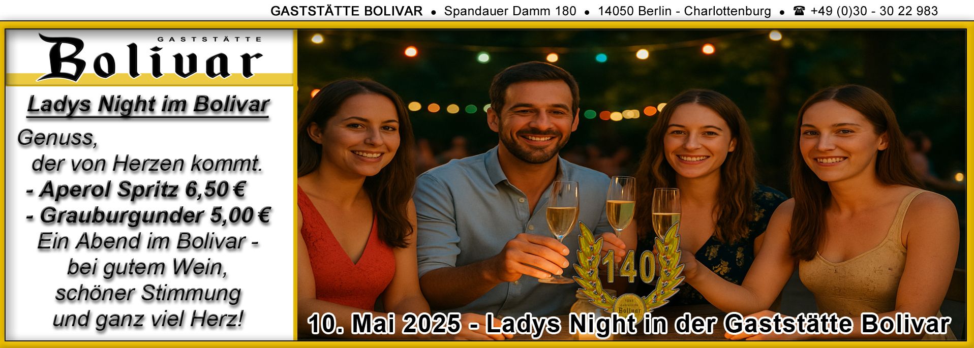 Samstag, den 10. Mai 2025 - Ladys Night im Bolivar