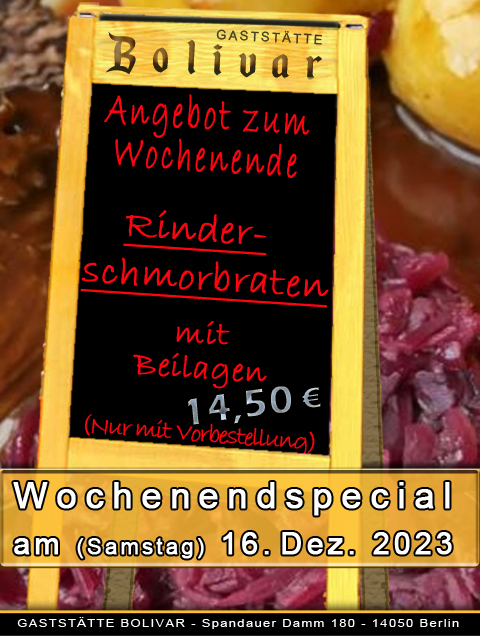 Wochenendspecial - nur am Samstag, den 16. Dezember 2023