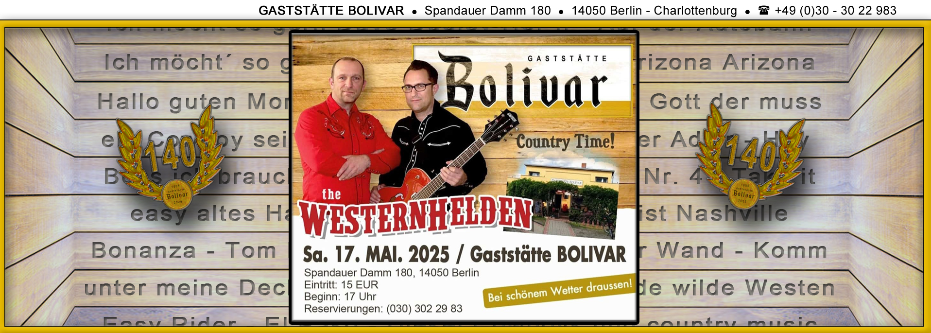Country- und Westernmusik - die Westernhelden live am 17 Mai 2025 im Bolivar in Berlin Charlottenburg – Neu-Westend