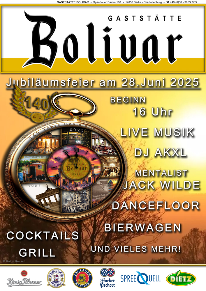 140 Jahre Gaststätte - Ein Fest für die Sinne! Am 28. Juni 2025 wird es richtig krachen! Denn wir feiern nicht einfach nur ein Jubiläum, sondern 140 Jahre voller Geschichten, Begegnungen, Erinnerungen und Herzlichkeit. Und das wollen wir mit Ihnen gemeinsam tun – mit Musik, Magie und jeder Menge guter Laune! Ab 16 Uhr öffnen sich die Tore zu einem unvergesslichen Abend unter freiem Himmel - oder bei Regen in einer gemütlichen Atmosphäre drinnen und draußen. Was uns das Wetter auch bringt - wir bringen die Sonne ins Herz! • Live-Musik vom "Flotten Duo" wird den Abend mit einläuten und die Stimmung anheizen. • "DJ AKXL" sorgt zwischendurch und übernimmt dann und sorgt dafür, dass die Tanzfläche bis tief in die Nacht niemals leer wird. • Als besonderes Highlight wird Mentalist "Jack Wilde" uns verzaubern und zum Staunen, Lachen und Träumen bringen. Für das leibliche Wohl ist bestens gesorgt: Vier herrlich frisch gezapfte Biersorten - König Pilsener, Flensburger, Paulaner und Hacker Pschorr - warten darauf, mit Ihnen angestoßen zu werden. An unserem Cocktailstand erwarten Sie bunte, erfrischende Kreationen für jeden Geschmack, und vom Grillstand zieht der Duft von Sommer und Geselligkeit herüber. Kommen Sie vorbei, bringen Sie Ihre Freunde, Familie oder einfach gute Laune mit. Lassen Sie uns gemeinsam tanzen, lachen und genießen. Damit machen Sie uns das schönste Geschenk: Ihre Anwesenheit! Das ist das größte Geschenk, das Sie uns zu unserem Jubiläum machen können. Egal, ob Sonne oder Regen - wir verwandeln jeden Moment in ein leuchtendes Fest! Wir freuen uns riesig auf Sie!